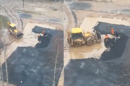 Укладка асфальта в лужи в Костроме не оплачена